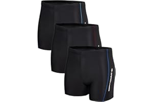 KANAV 3 Pack Men's Athletic Square Leg Swimsuit Jammers Durable Compression Swim Briefs Training Bathing Swimming Shorts
