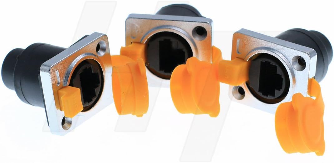 HangTon Panel Mount Waterproof RJ45 Connector Ethernet Network Cat5e Socket Feedthrough Chassis Receptacle (3pack, Yellow Socket) - Image 4