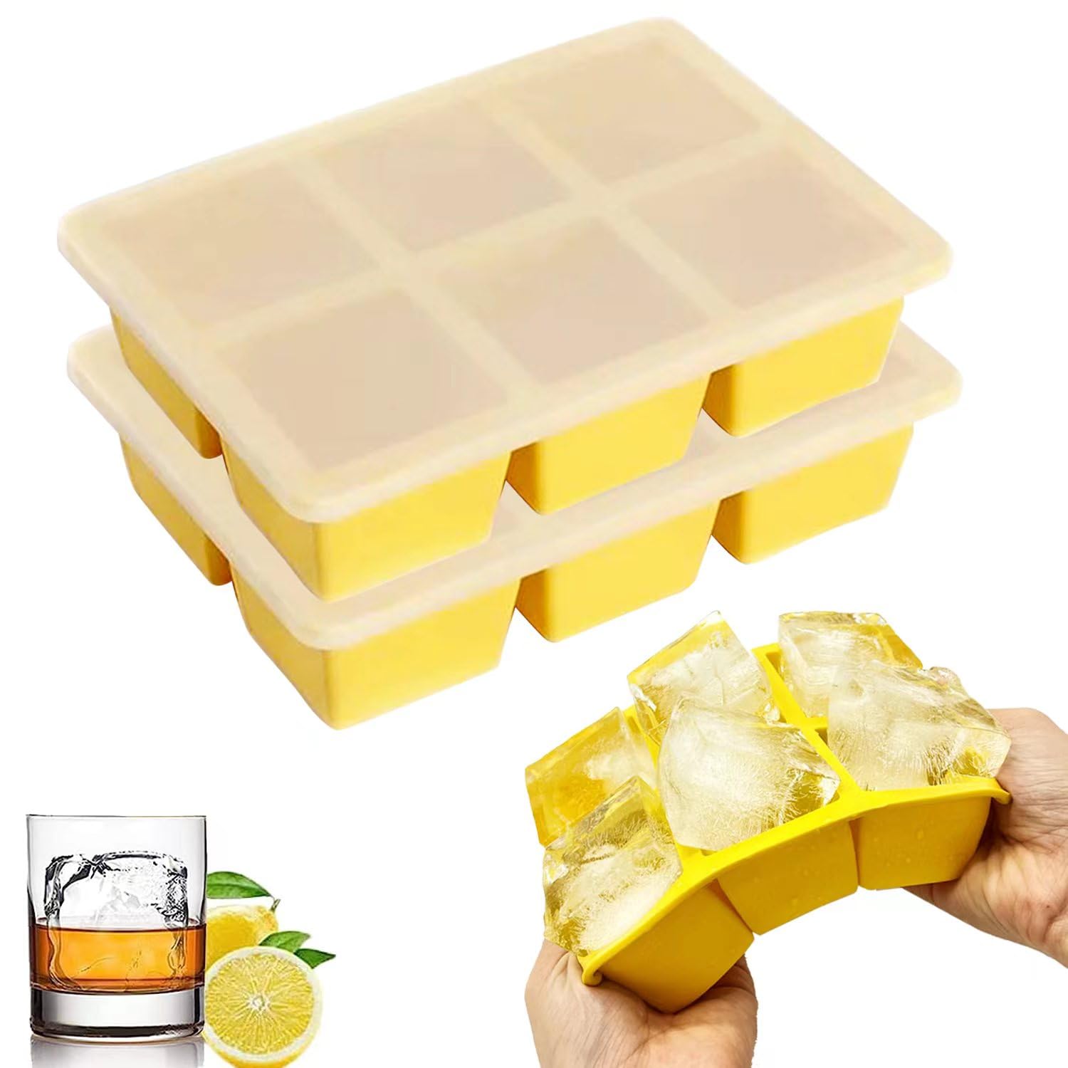 Theuwnee Platinum-Silicone Large Ice Cube Tray, 2 Pcs Ice Moulds with Lid, Easy-Release, Odourless, Stackable and Dishwasher Safe, for Beer, Whisky, Cocktail and Baby Snack Included, BPA Free — image 1