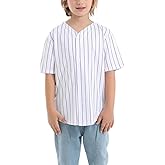 Mowbeat Boys Baseball Jersey Stripe Kids Girls Hip Hop T Shirts Short Sleeve Button Down Sport Jersey Shirt