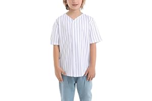 Mowbeat Boys Baseball Jersey Stripe Kids Girls Hip Hop T Shirts Short Sleeve Button Down Sport Jersey Shirt