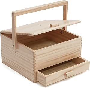 MILWARDS Caja de costura/artesanía: con cajón, pino, 25 x 25 ...
