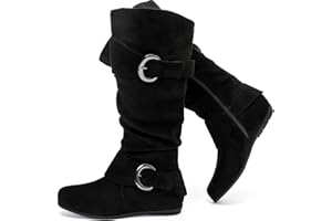 Luoika Women's Extra Wide Calf Knee High Slouchy Boots, Wide Width Tall Boots with Flat Heel Side Zipper.