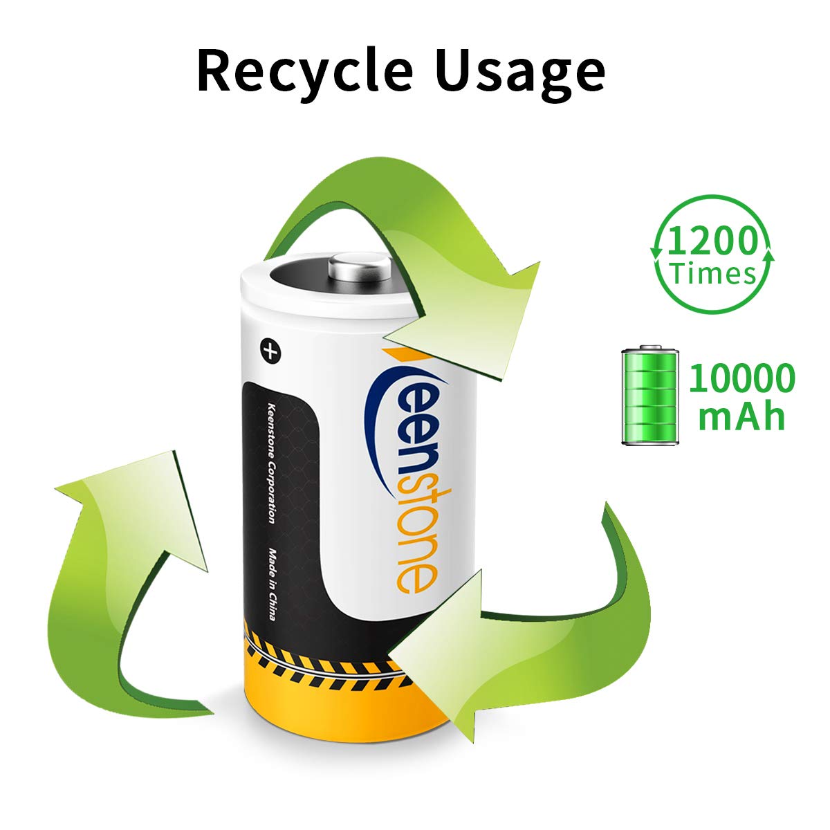 Keenstone Rechargeable D Batteries 10000mAh Ni-MH D Size Battery (4 Pack)