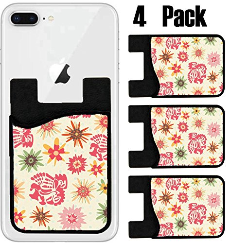 MSD Phone Card holder, sleeve/wallet for iPhone Samsung Android and all smartphones with removable microfiber screen cleaner Silicone card Caddy(4 Pack) IMAGE ID: 4298565 one pattern in precolumbine s