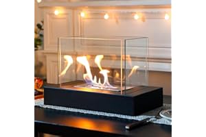 NEWIMAGE Rectangular Tabletop Fire Bowl Pot with Four-Sided Glass 13.5" L Portable Tabletop Fireplace Clean Burning Bio Ethanol Ventless Fireplace for Indoor Outdoor Patio Parties Events