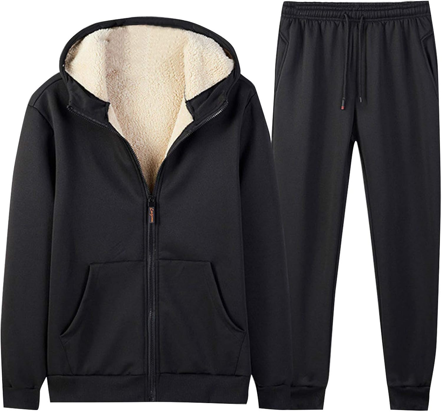 Men's Tracksuits Sherpa Lined Full Zip Hooded Jacket Fleece Jogger