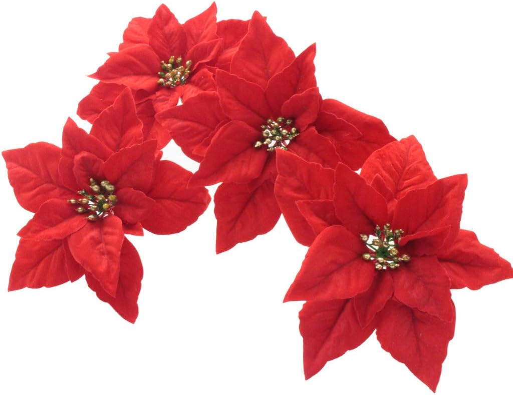 Ornament Hooks - kmkaren Christmas Flowers Red Poinsettia Christmas Tree Ornaments with hook-8pcs/pack