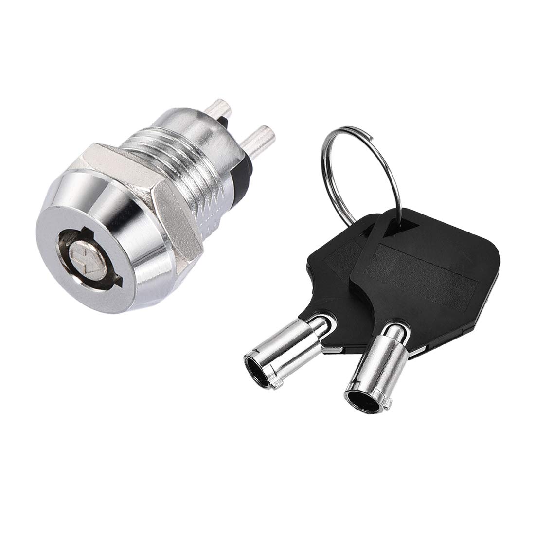 Sourcingmap 12mm 2 Positions Key Locking Push Button Switch with 2 Keys NO-Off Silver Tone