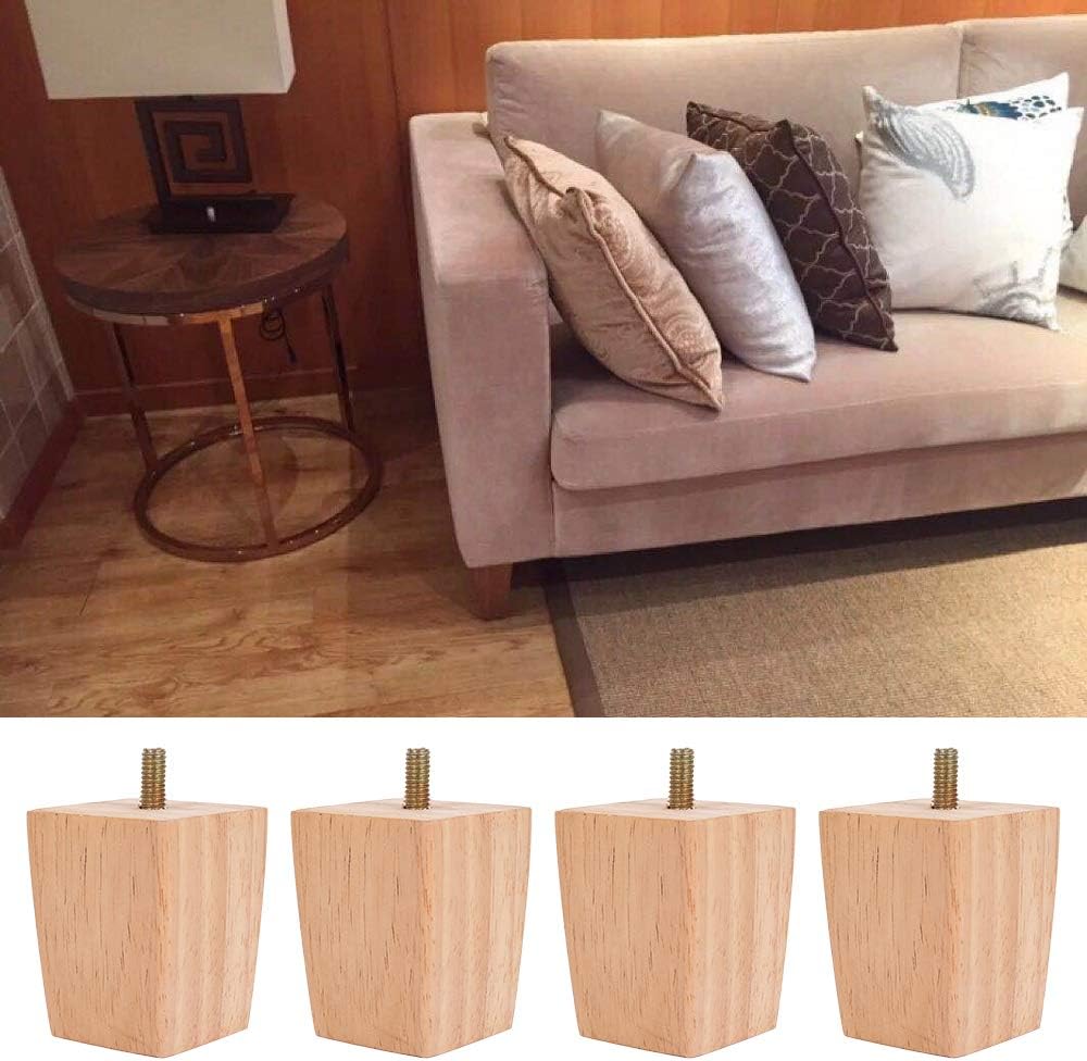 Height Sofa Legs Wooden Furniture Legs,Set of 4 Wood Sofa Legs Solid Replacement Furniture Legs Armchair Cabinet Feet M8 Bolt with Mounting Plate & Screws for Ottoman Couch Dresser (10CM) - Image 4