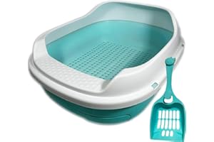 Tom & Sora Creations Pine Pellet Litter Box - Cat, Kitten, Rabbit and Other Small Animals, Drawer System, Odor Control, Easy to Clean (Turquoise)