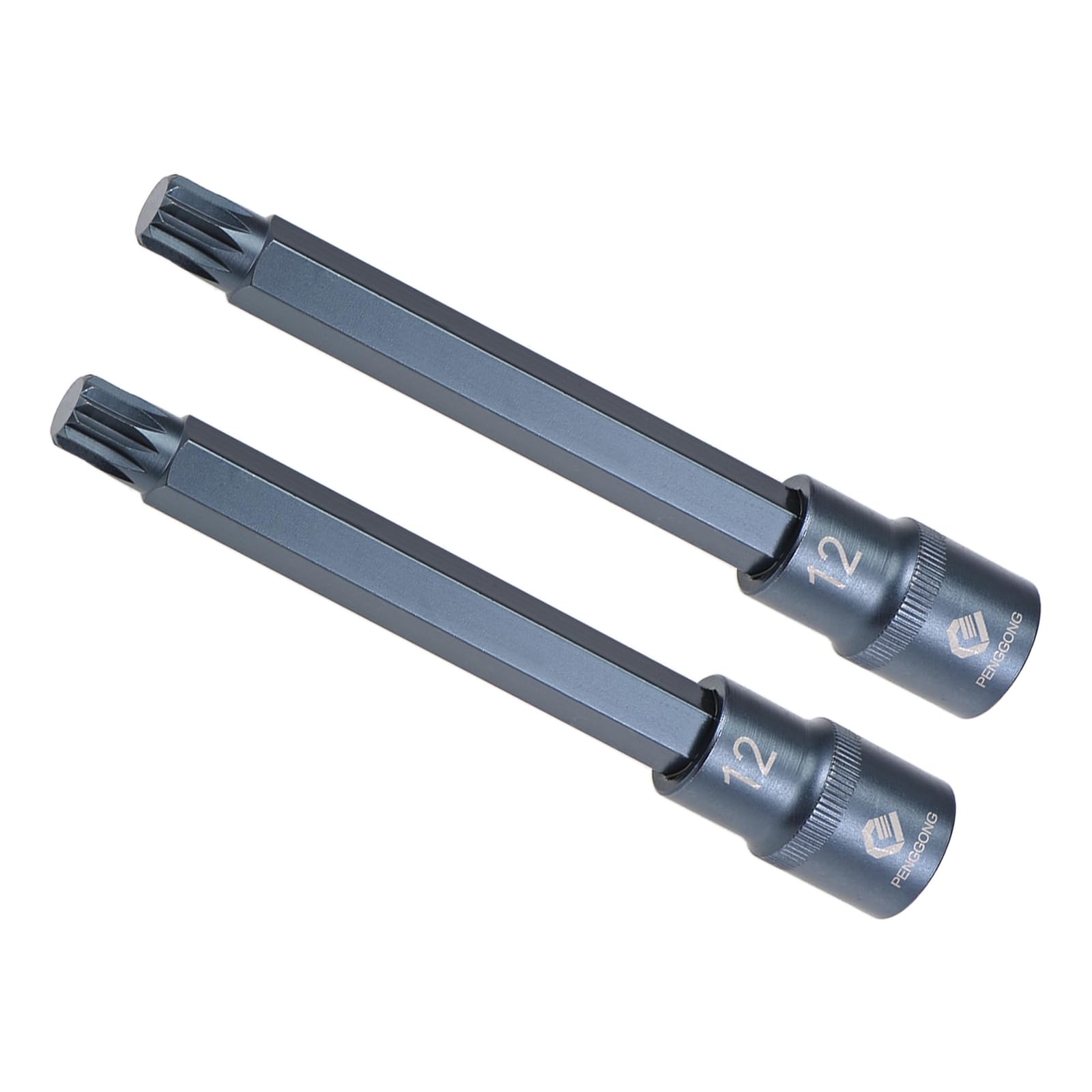 CoCud Triple Square Spline Bit Socket, M12 Bit 1/2" Drive 5.5" Length, Star S2 Steel Cr-V Socket Blue - (Applications: for Fastener Application), 2-Pieces
