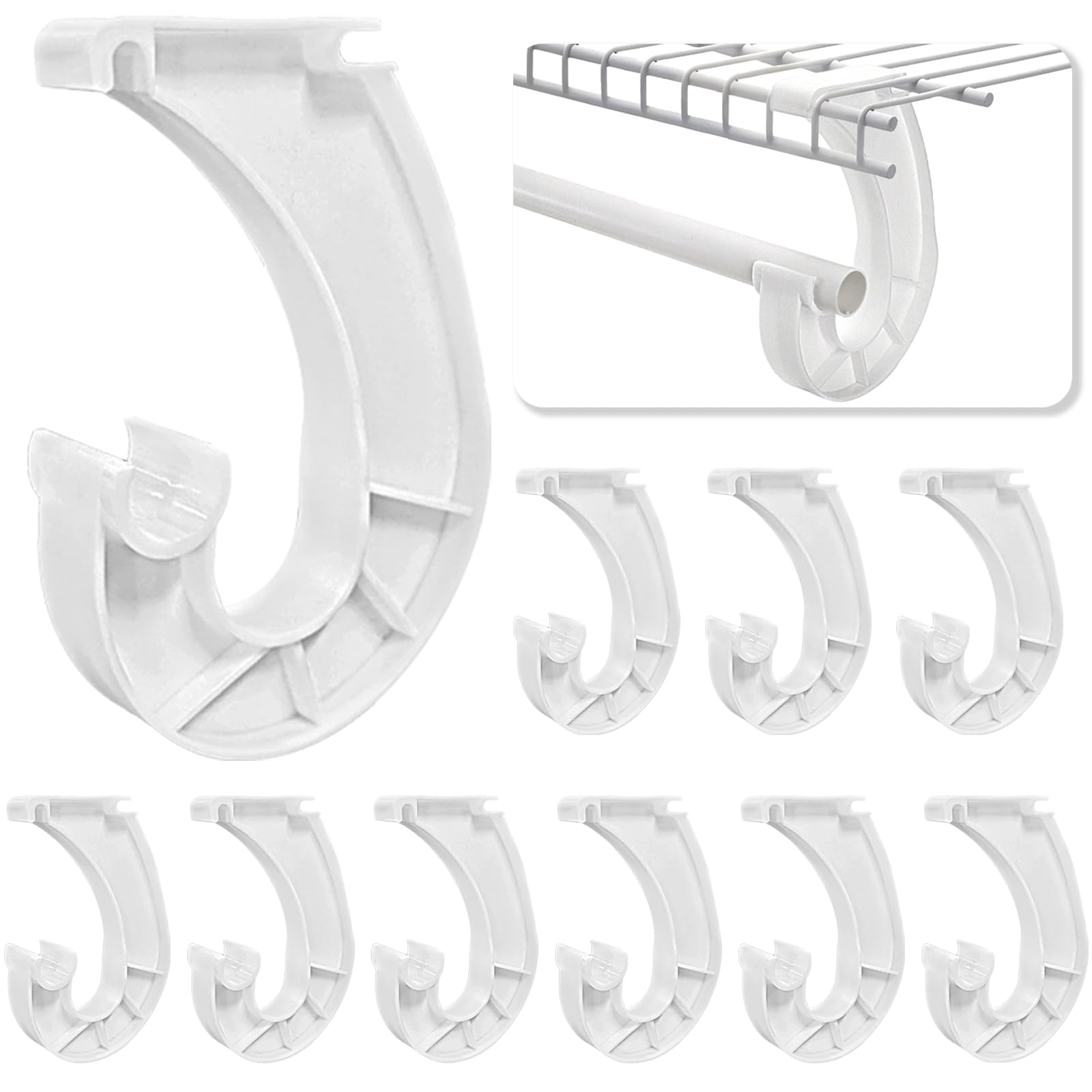 Photo 1 of ELFULLY 10 Pcs Hanging Closet Rod Support, Plastic Closet Rod Brackets for Hanging Clothes, 3/4 Wardrobe Clothes Rods Bracket, Sturdy J-Shaped Hooks for Cabinets Storage and Curtain, White
