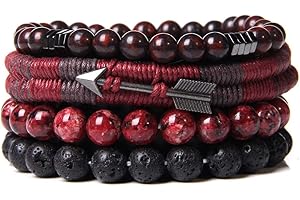 WAINIS Braided Leather Bracelets for Men Women Wrap Tiger Eye Lava Rock Beads Bracelet Woven Ethnic Tribal Rope Wristbands Bracelets Set Adjustable