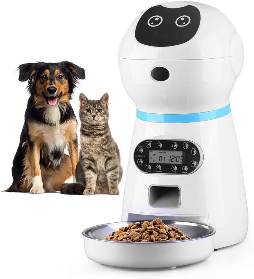 Nufun 0.92 Gal Automatic Cat Dog Feeder Container,10s Voice Recorder Indoor Timed Auto Dry Food Dispenser for Small & Medium Pet
