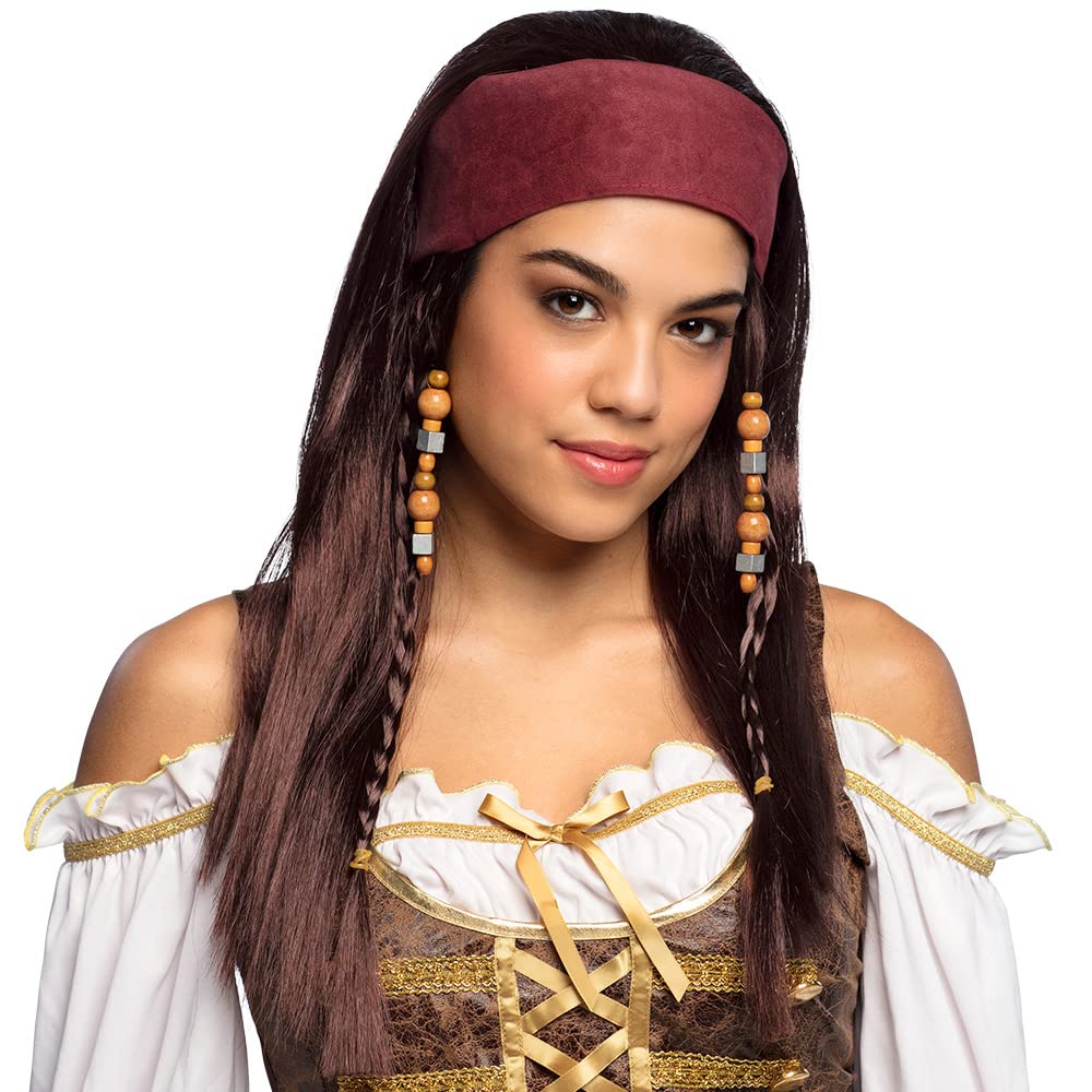 Boland 85741 - Adult Wig Pirate Trinity, Synthetic Hair Hairstyle with Bandana and Pearls, Pirates, Costume, Carnival, Theme Party