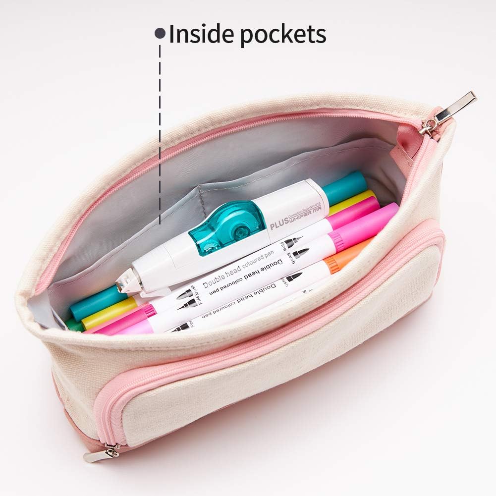 KALIDI Corduroy Pencil Case Large Pen Bag Stationery Storage School Office Organizer with Hand Strap and 2 Compartment - Image 4