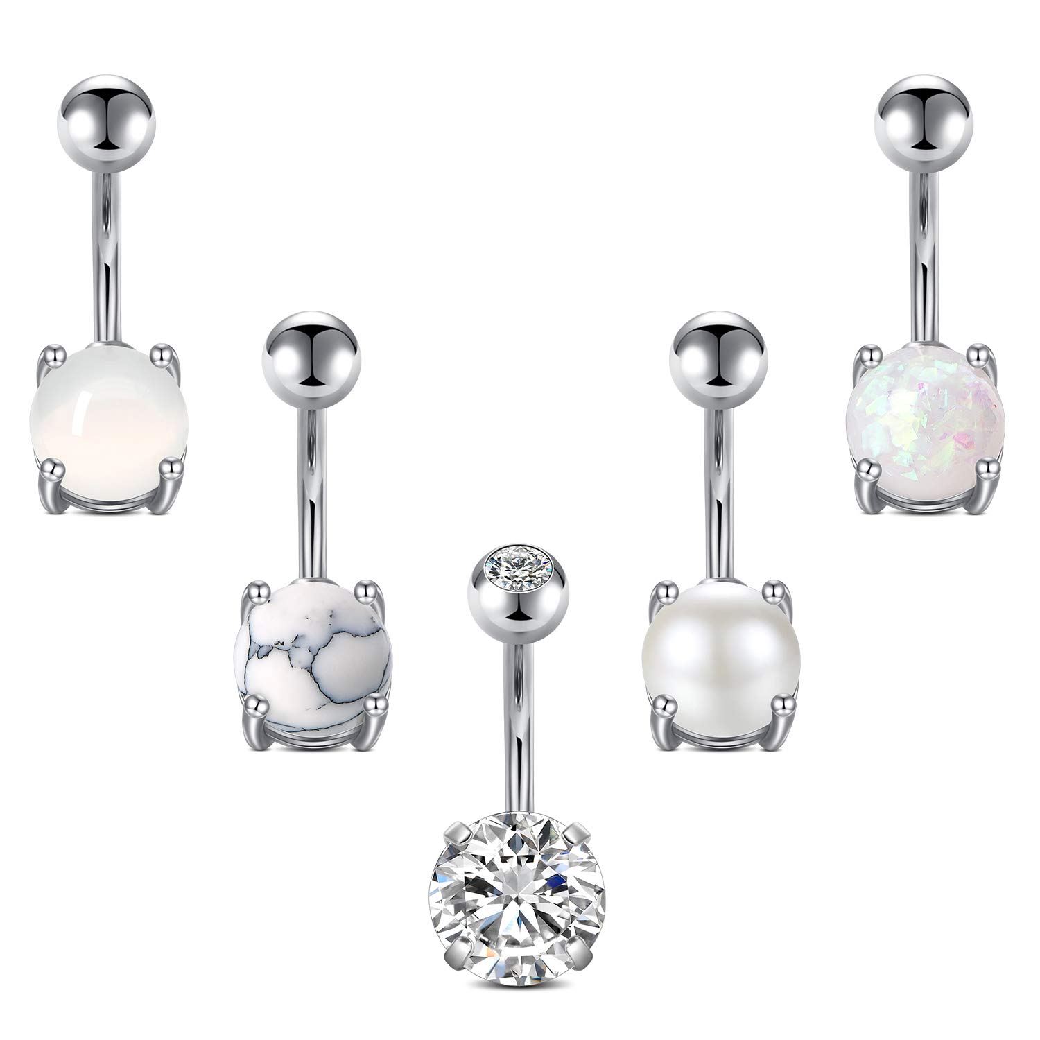 LAURITAMI Belly Bar Belly Button Piercing Surgical Steel 14G 10mm Navel Rings Opal Belly Piercing Jewellery