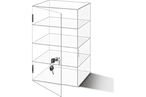 JIAOHENANZE 4 Shelf Acrylic Display Case with Lock，Clear Acrylic Box ，Retail Display Case for Collectibles，Used to Store Collectibles, Jewelry, valuables, etc.-Safe and Orderly.