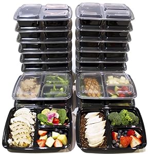 Image of [20 Pack] 3 Compartment Meal Prep Containers BPA Free Portion Control Bento Boxes (39 Oz.)