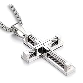 YL Cross Necklace for Men 316L Stainless Steel Jesus Christ Pendant Jewelry Rolo Chain for 20″ 22″ 24″ 26″ 28″