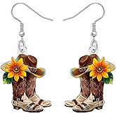 BAMAY Acrylic Cowboy Boot Earrings Cowgirl Hat with Sunflower Western Jewelry Vintage Accessories Western Earrings for Women Cowgirl Gifts