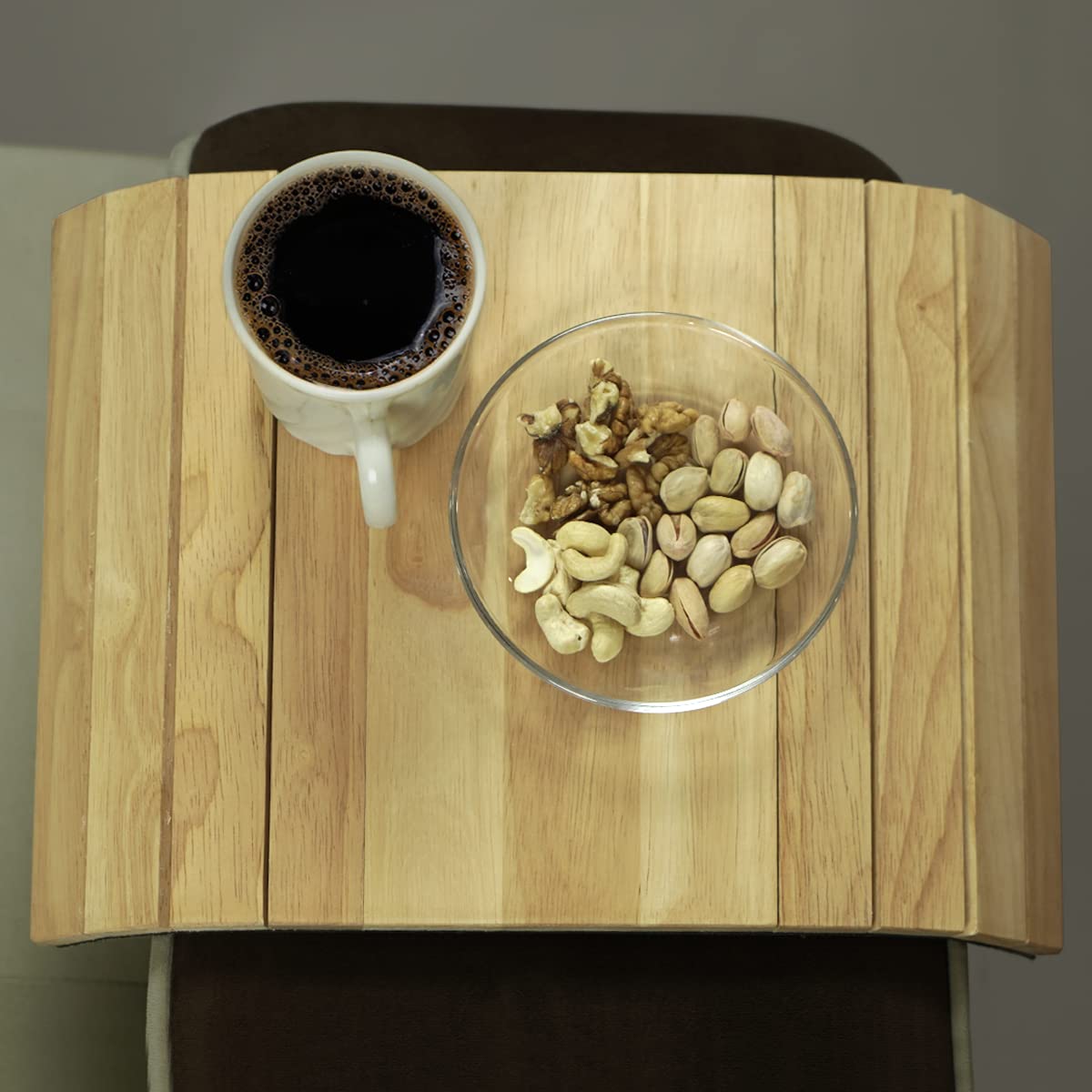 Sofa Arm Tray, Pack of 2 Foldable Couch Tray Wooden Armrest Tray, Sofa Tray & Organiser for Drinks, Snack, Magazine, and Remote - Square Couch Protector Tray with Non-Slip Backing