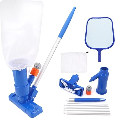 Shineyoo Pool Vacuum Cleaner Kit with 5 Poles, Brushes & Net