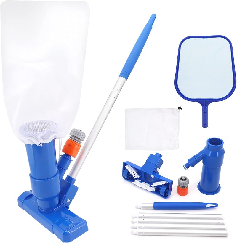 Shineyoo Pool Vacuum Cleaner Kit with 5 Poles, Brushes & Net