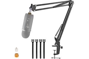 For Blue Yeti Microphone Boom Arm, YUZUHOME Adjustable Suspension Blue Yeti X and Blue Yeti Nano Mic Stand with 3/8" to 5/8" And 3/8" to 1/4"Screw Adapter, Black