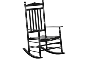 Outsunny Wooden Outdoor Rocking Chair, Patio Rocking Chair with Slatted High Back and Armrests, Patio Chair for Porch, Garden