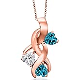 Gem Stone King 18K Rose Gold Plated Silver Lab Grown Diamond and London Blue Topaz Pendant Necklace for Women | 1.54 Cttw | Gemstone April Birthstone | Heart Shape 5MM | With 18 Inch Chain