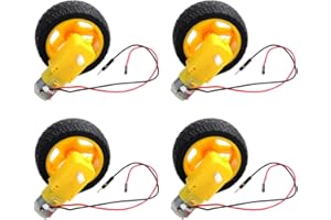 DIYmall TT Motor with Leads DC 3-6V Gearbox Motor 1:48 200RPM Tire Wheel for Arduino Smart Car 2Pin Male Connector Wire (4, 4motor+4wheel)