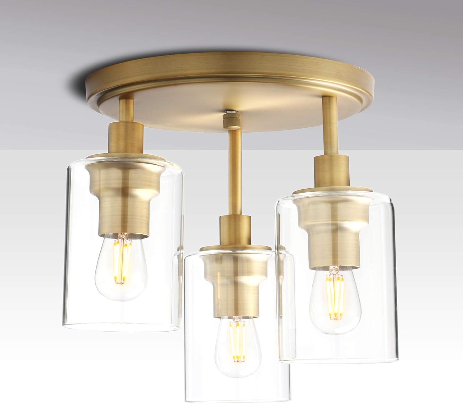 Yosoan Vintage 3 Way Ceiling Lights, Industrial Glass Pendant Light Fitting, Flush Lights for Living Room Bedroom, Kitchen - Image 3