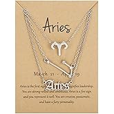 3Pcs Layered 12 Constellation Zodiac Pendant Necklace Set Retro Paper Card Letter Horoscope Floral Birth Month Clavicle Necklace for Women Friendship Jewelry Valentine's Day Gift