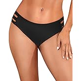 Zmart Women Standard Strappy Bikini Bottoms Full Coverage Bathing Suit Cutout Swim Low Rise Swimsuit Bottom