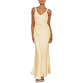 UEZOU Satin V Neck Maxi Dress for Women Wedding Guest 2026 Summer Formal Elegant Cocktail Sleeveless Long Dresses Backless