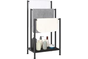 Freestanding Towel Rack, 3 Tier Metal Towel Rack Blanket Rack Stand for Bedroom Black Bath Towel Holder Stand Floor for Bathr
