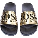 black and gold hugo boss sliders