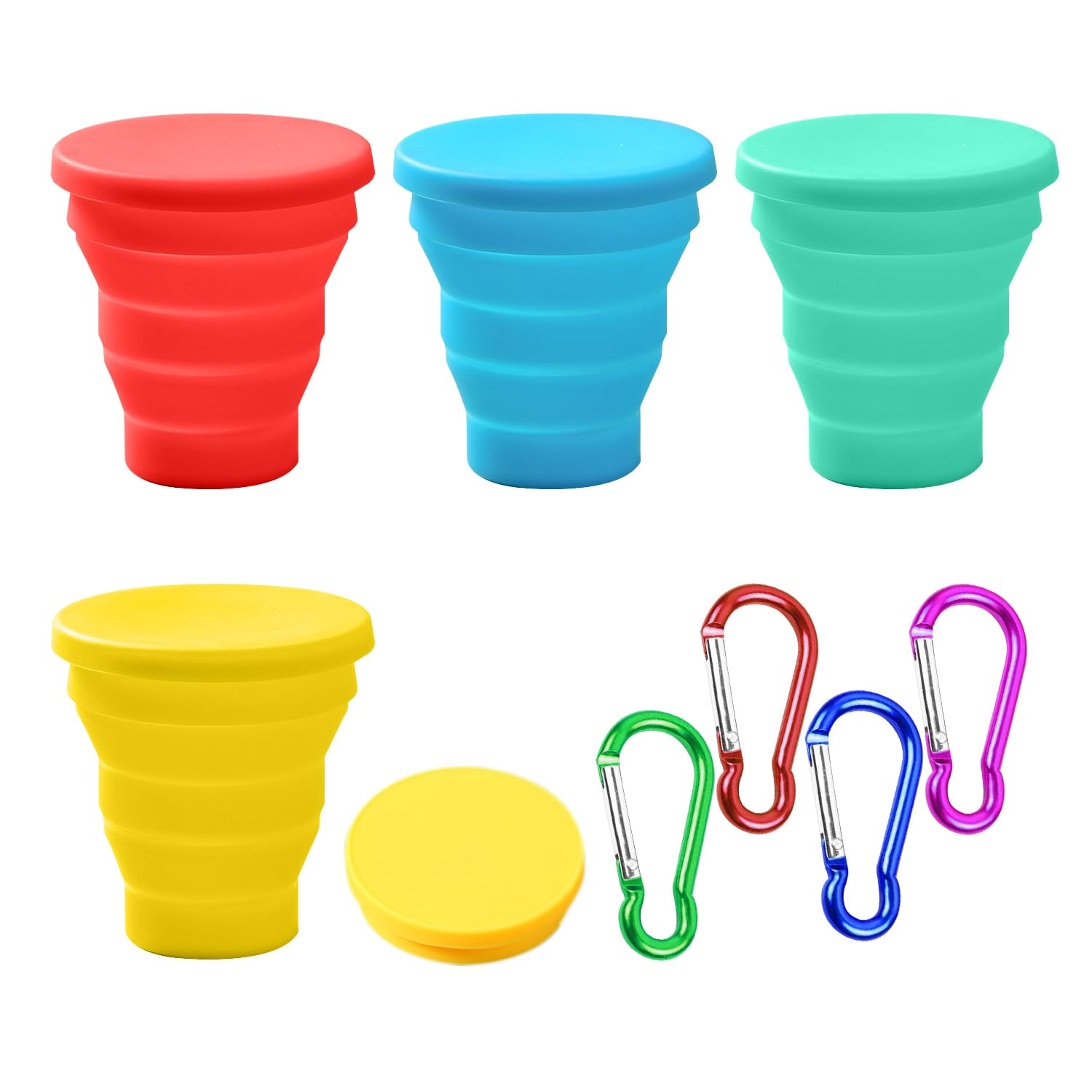 GVSAVY 4PCS Telescopic Folding Cup with 4 Carabiners, Folding Water Cup, Silicone Folding Cup, Travel Folding Cup, Folding Coffee Cup, Suitable for Traveling, Camping