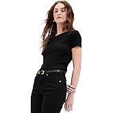 GAP Womens Short Sleeve Ribbed Tee True Black 2 L Tall