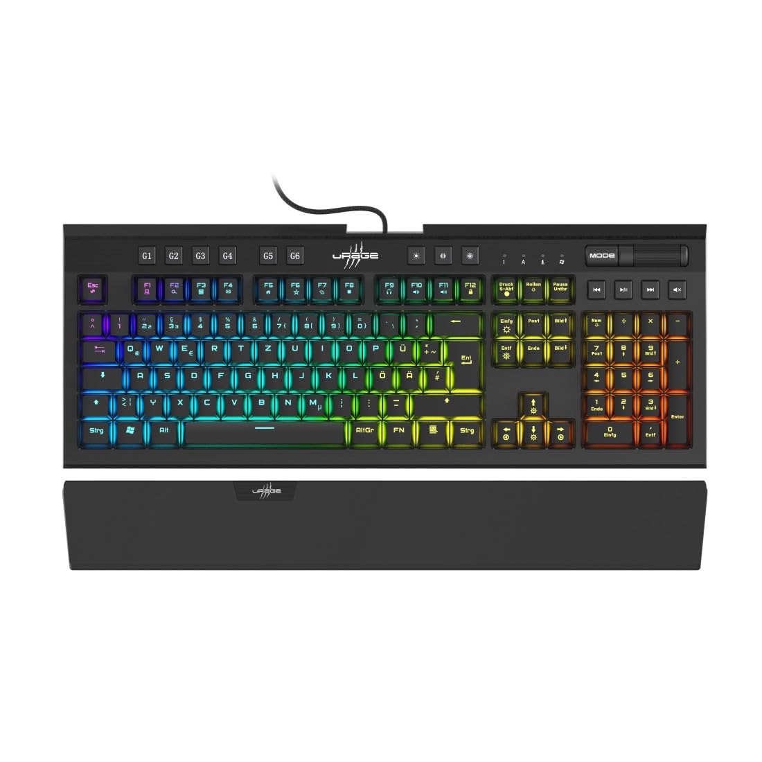 uRage Gaming Tastatur "Exodus 900 Mechanical" QWERTZ (Gamer Keyboard, mechanisch, taktile Switches braun, lautlos, DE Layout, Anti-Ghosting, RGB beleuchtete Tasten, Handballenauflage, Kabel) schwarz 2