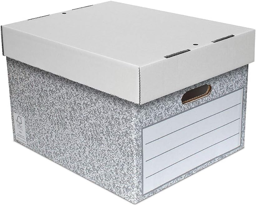 SUMMIT Large Archive Storage Boxes with Lids, Pack of 5, Durable Recycled Cardboard for Office Home & Moving, Easy Assembly