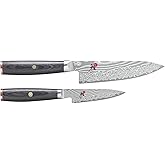 Miyabi Kaizen II Japanese 2-pc Knife Set, 6" Chef's and 3.5" Paring Kitchen Knife Set, Black Pakkawood Handle, 48-Layer Flower Damascus Pattern, Handcrafted in Seki, Japan