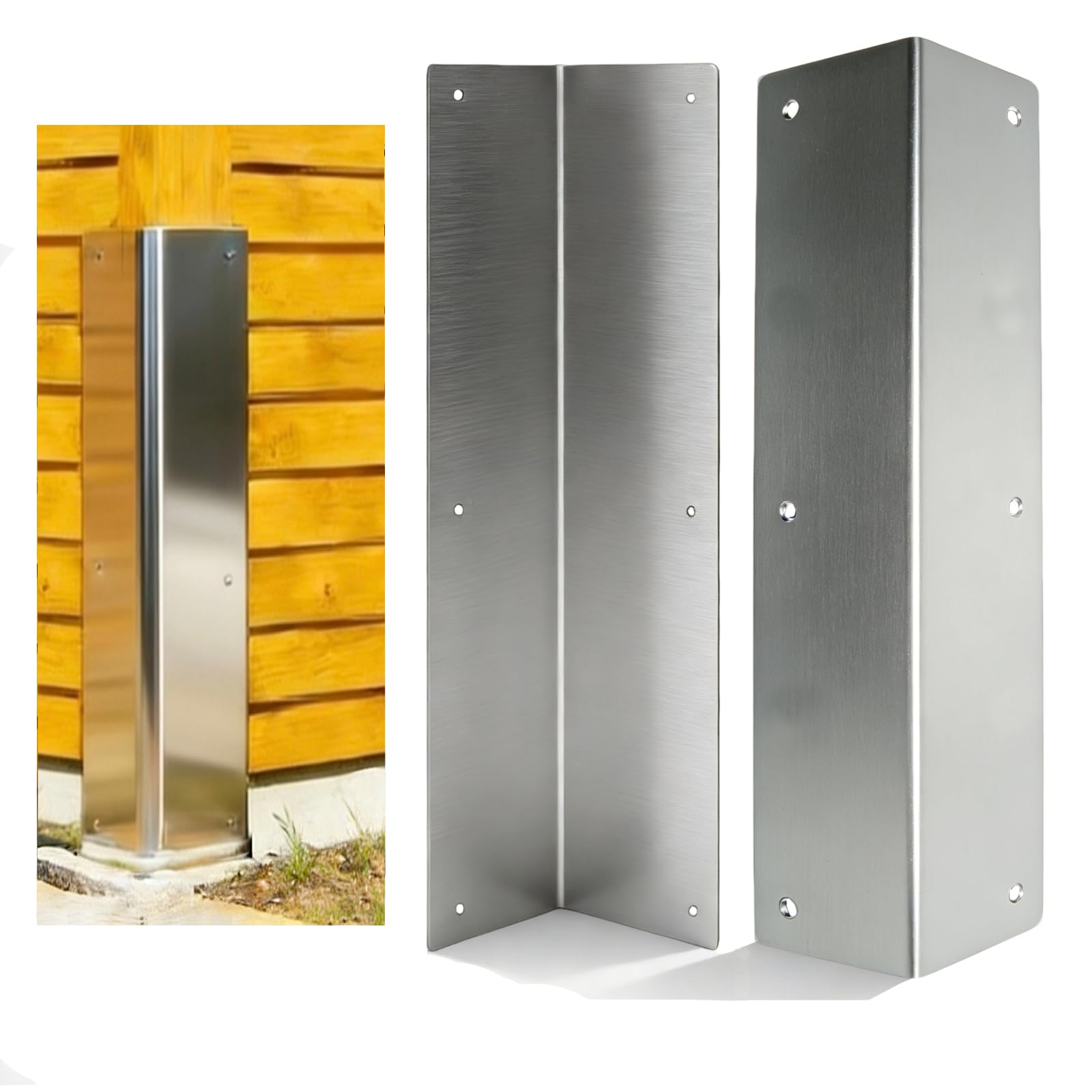 Photo 1 of 2 Pack Silver Stainless Steel Corner Guards, Metal Siding Corner Protector with 89° Angle, 3 3/8" x 3 3/8" x 15 3/4", Outdoor Weed Whacker Protection for Exterior Walls, Fences, Pavilions