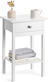 CHRISTOW White Bedside Table with Shelf and Drawer 60x40x30cm view 3