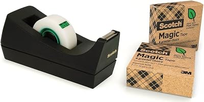 Scotch Magic Tape Dispenser 100% Recycled Plastic Black Includes 3 Rolls 19mm x