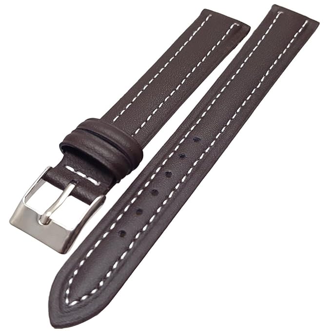 Ladies Brown Genuine Leather Padded Watch Strap Band 12mm XL Extra Long