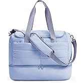 WANDF For Spirit Airlines Personal Item Bag 18x14x8, Lightweight Puffer Travel Duffle Bag for Women with Shoe Compartment & TSA Toiletry Bag Gym Hospital Carry-On Weekender Overnight (Blue)