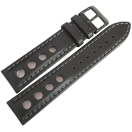 EULIT 22mm German Black Grey GT Racing Rally PVD BUCKLE Leather Watch Strap